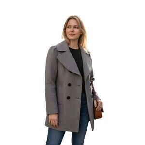 Guess Wool Pea Coat Womens Sz S Gray Double Breasted Large Lapel Collar Preppy